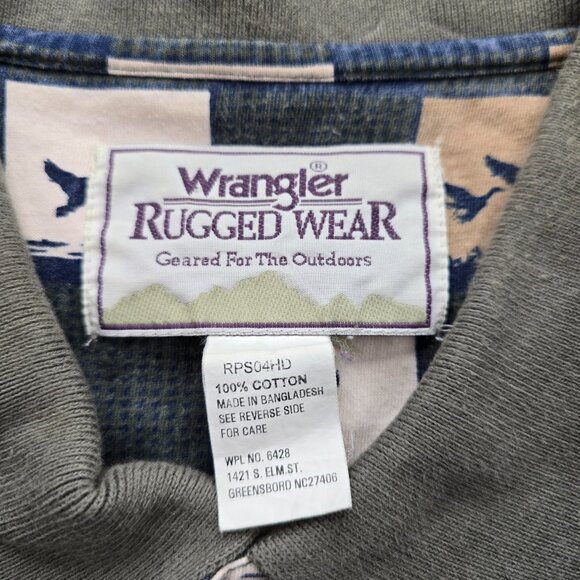 Wrangler Rugged Wear Polo Shirt XL Multicolor Checkered Birds AOP Vintage Casual - Picture 5 of 6